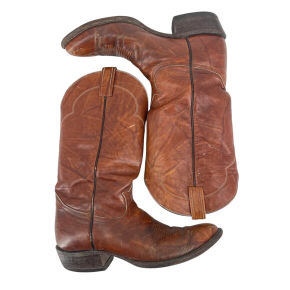 Tony Lama 5084 Men’s Cowboy Boots Chocolate Cow Leather Finish Western 10.5E VTG - Picture 3 of 10